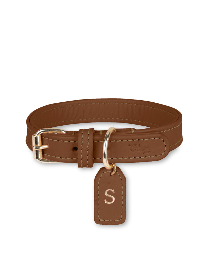 Collar de cuero marrón para perro