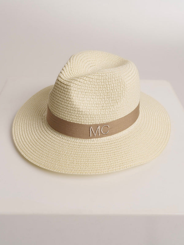 Sombrero de Paja De Lujo Blanquecino Con Correa Beige