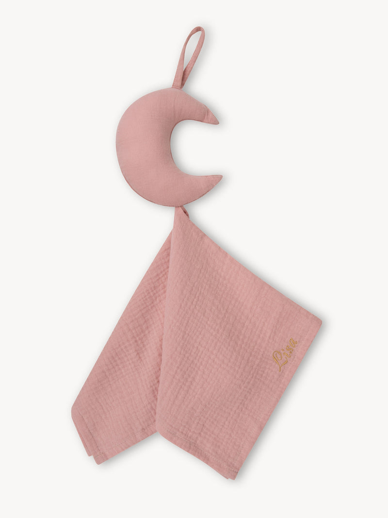 Attache tétine Mousseline Hydrophile Moon Vieux Rose