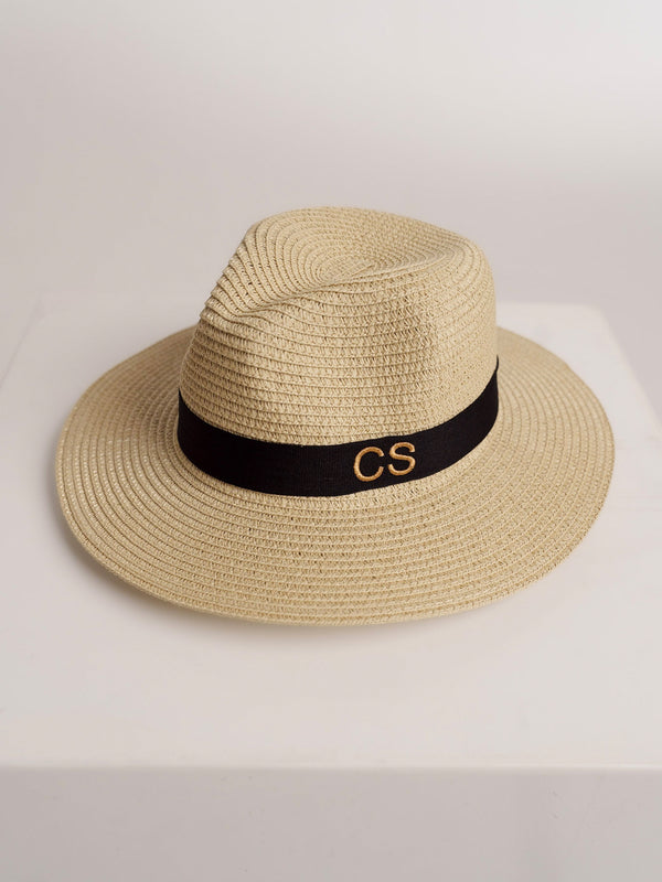 Sombrero de Paja De Lujo Crema Con Correa Negro