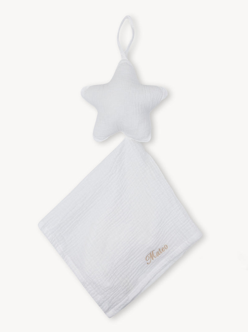 Attache tétine Mousseline Hydrophile Etoile Blanc