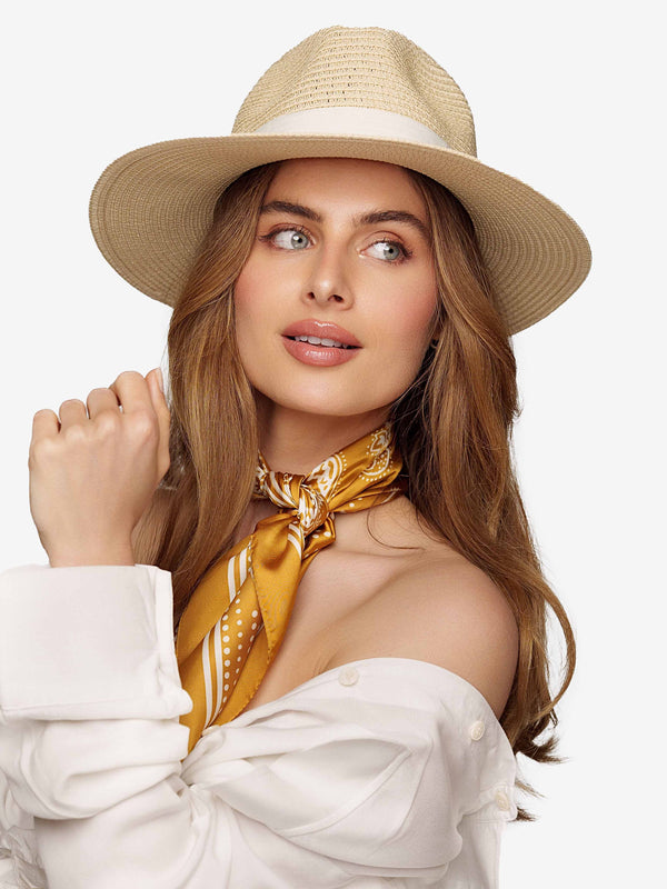 Sombrero de Paja De Lujo Crema Con Correa Blanco
