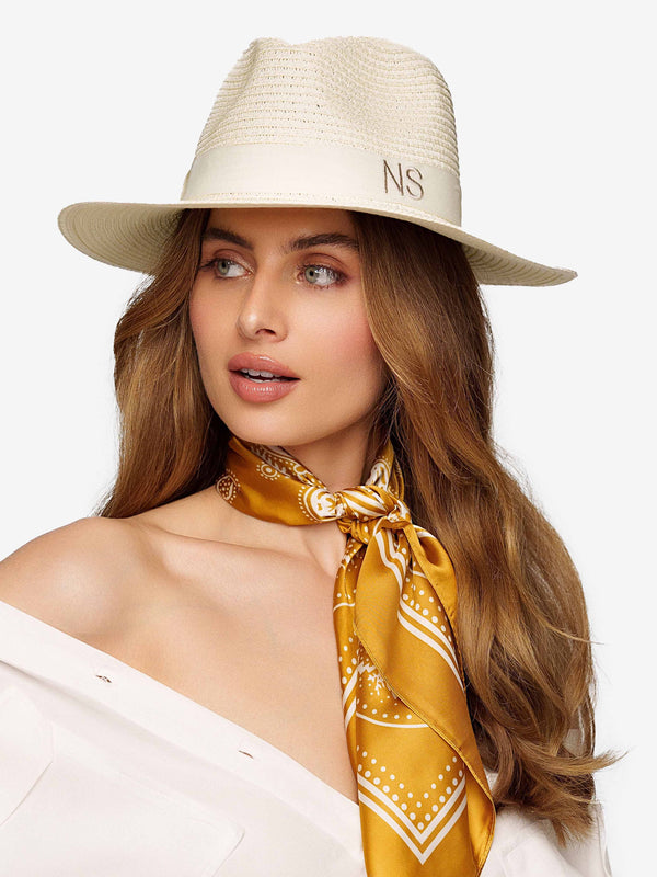 Sombrero de Paja De Lujo Blanquecino Con Correa Beige