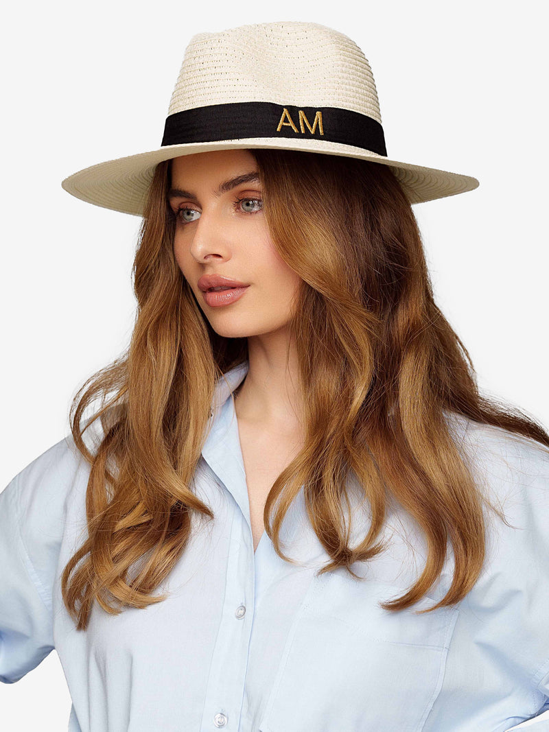 Chapeau de Paille Deluxe Blanc cassé Avec Lanière Noir