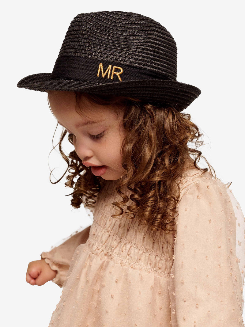 Strohhut Deluxe Kids Schwarz Mit Schwarzem Band